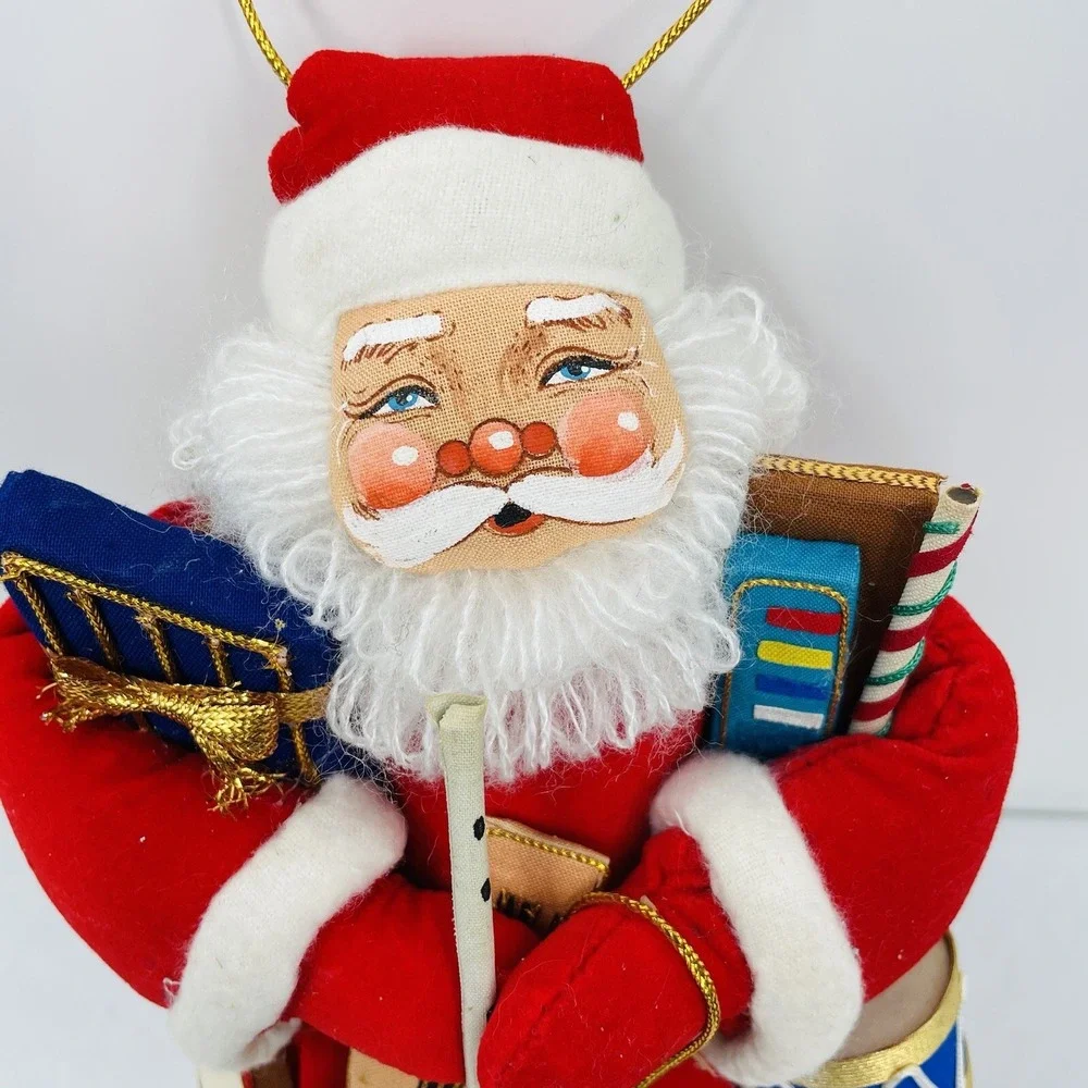 Vintage‎ Christmas Corner Musical Santa Claus Figure Red Velvet 10 Inch Decor